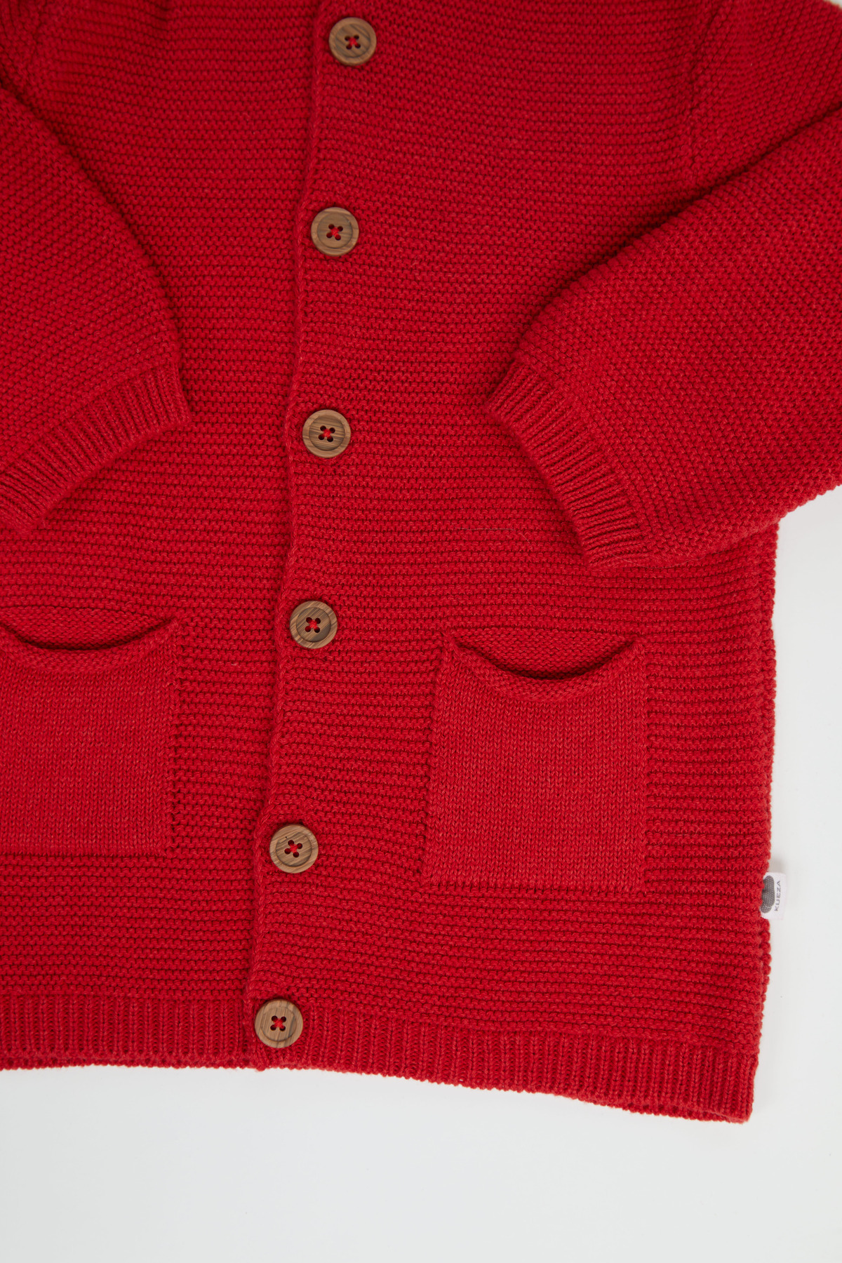 KUEZA KIDS Bebek & Çocuk Kapüşonlu Kulaklı Düğmeli Cepli Pamuklu Triko Hırka fotoğrafı 3 (önizleme)