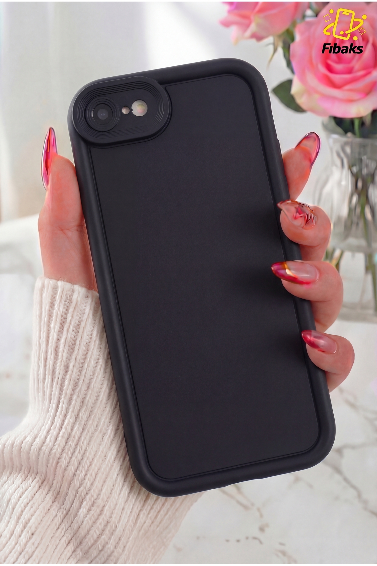 iPhone 7/8/SE Case Camera Shielded Soft Texture Shock Absorber Black Silicone Cover