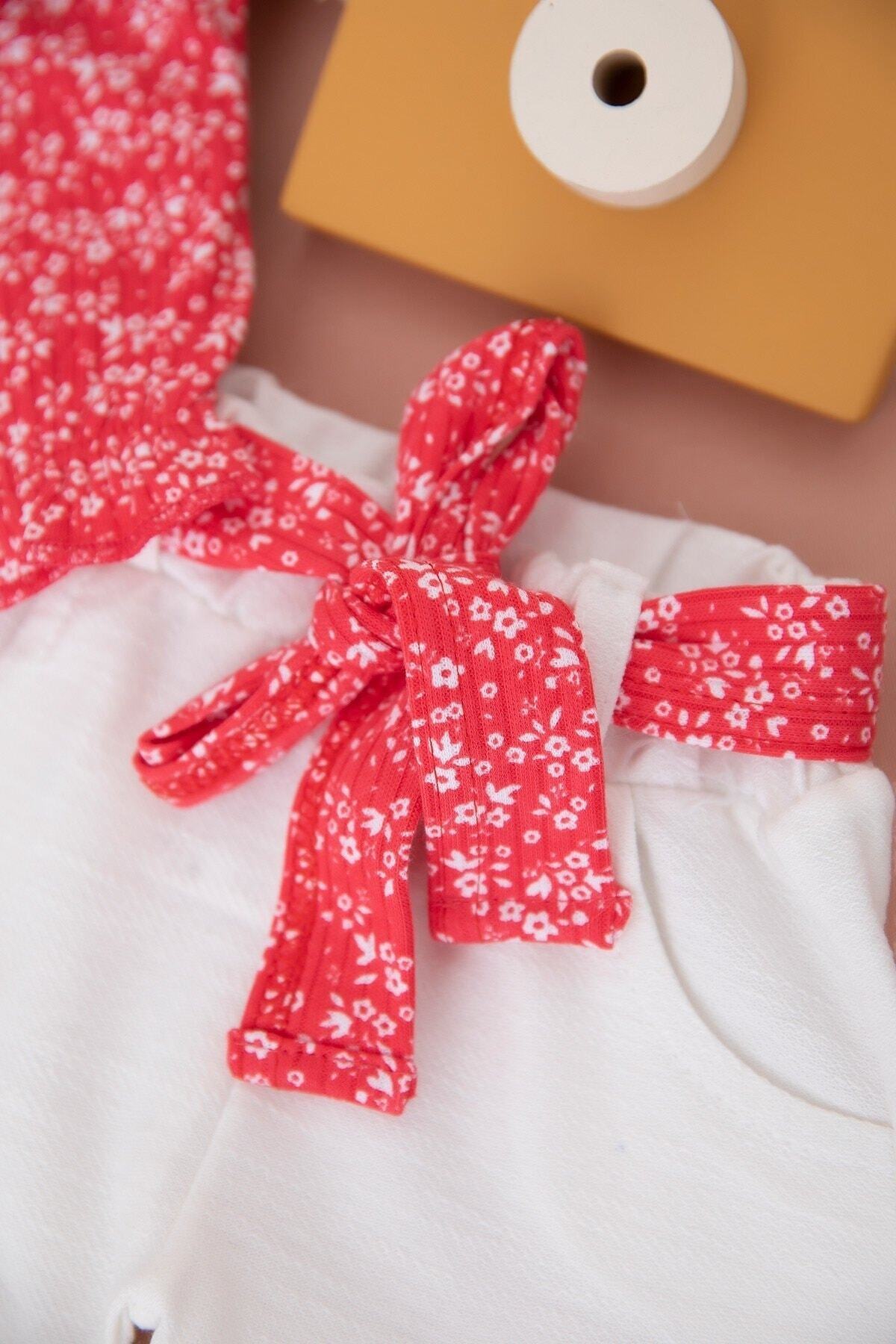 Egelite Kız Çocuk Yazlık 2-3-4-5-6 Yaş Fitilli Üst ve Kemerli Şortlu Şık 2'Lİ Alt Üst Takım fotoğrafı 5 (önizleme)