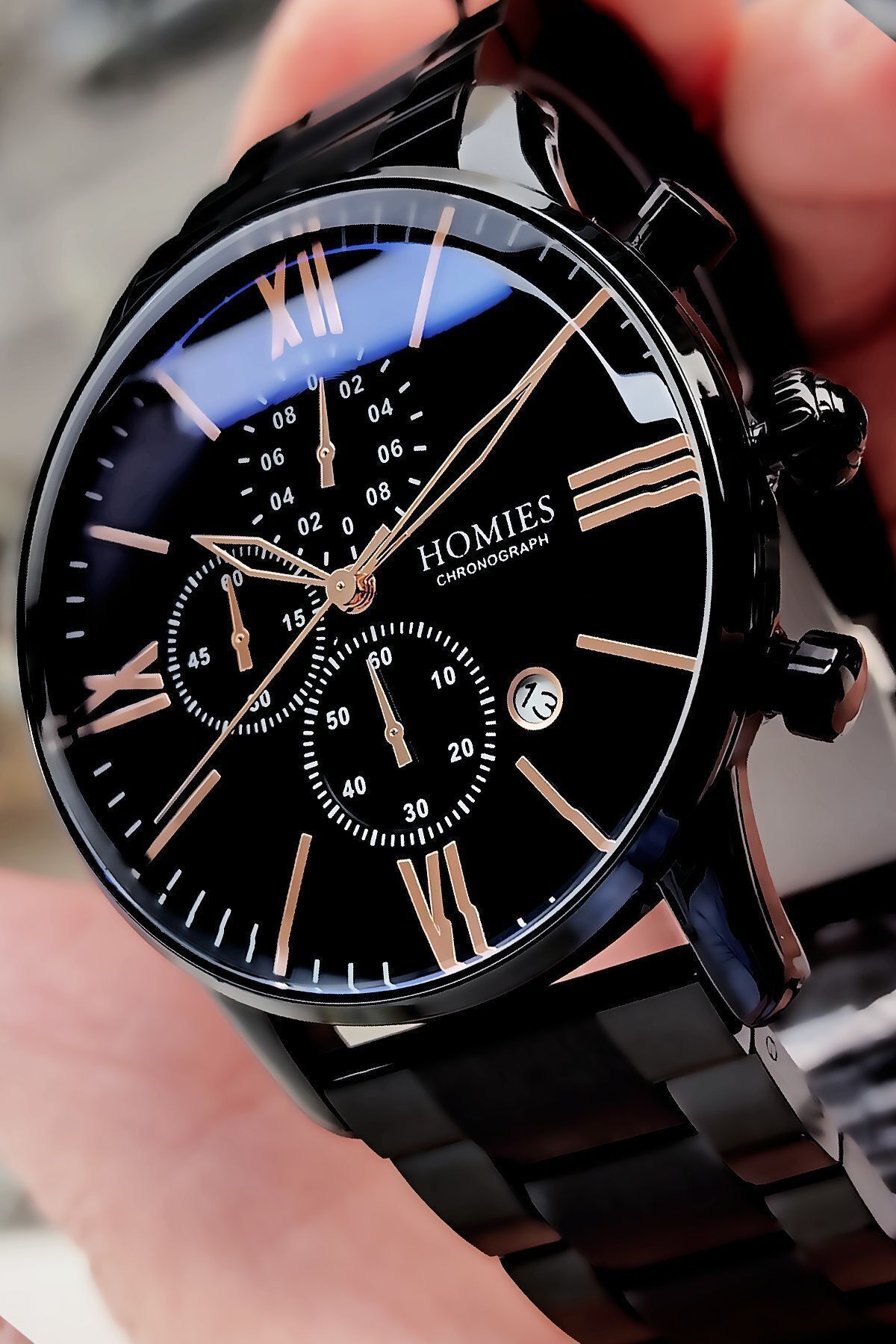 Homies  Erkek Kol Saati 3 Atm Su Geçirmez Siyah Renk Çelik Kordon Hme2045c3 - Görsel 3