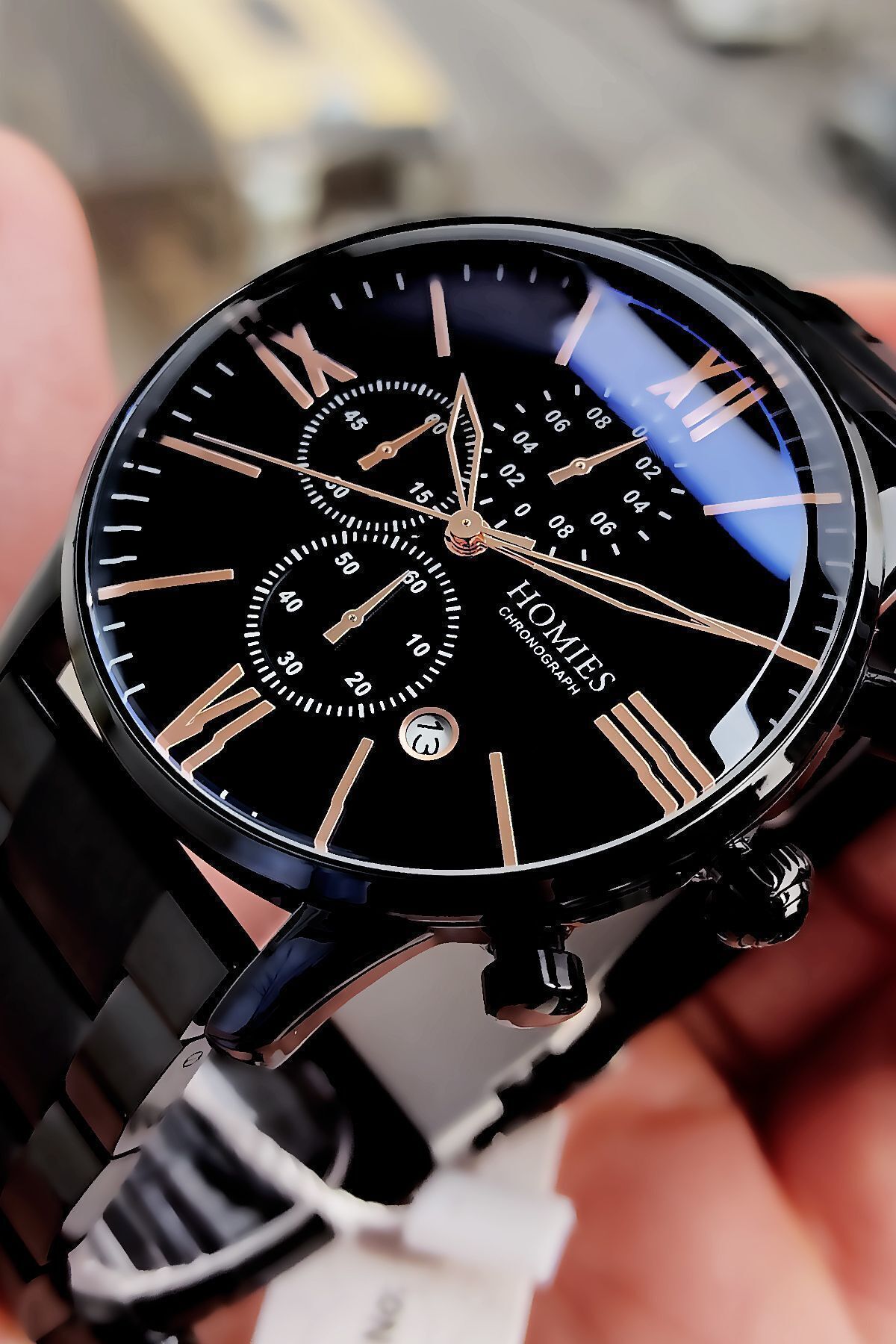 Homies  Erkek Kol Saati 3 Atm Su Geçirmez Siyah Renk Çelik Kordon Hme2045c3 - Görsel 4