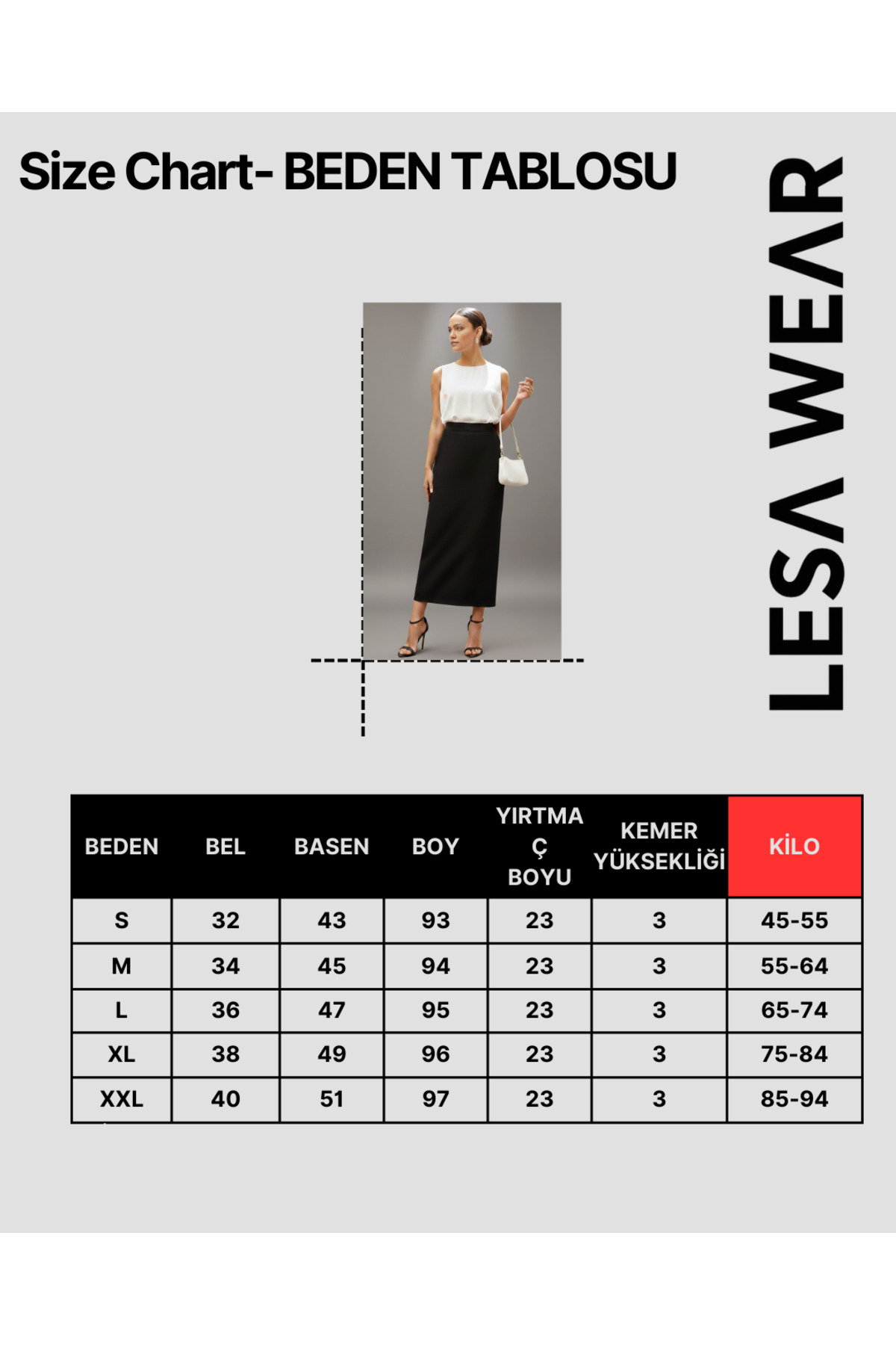 Lesa Wear  Siyah Yüksek Bel Kalem Etek Uzun - Görsel 2