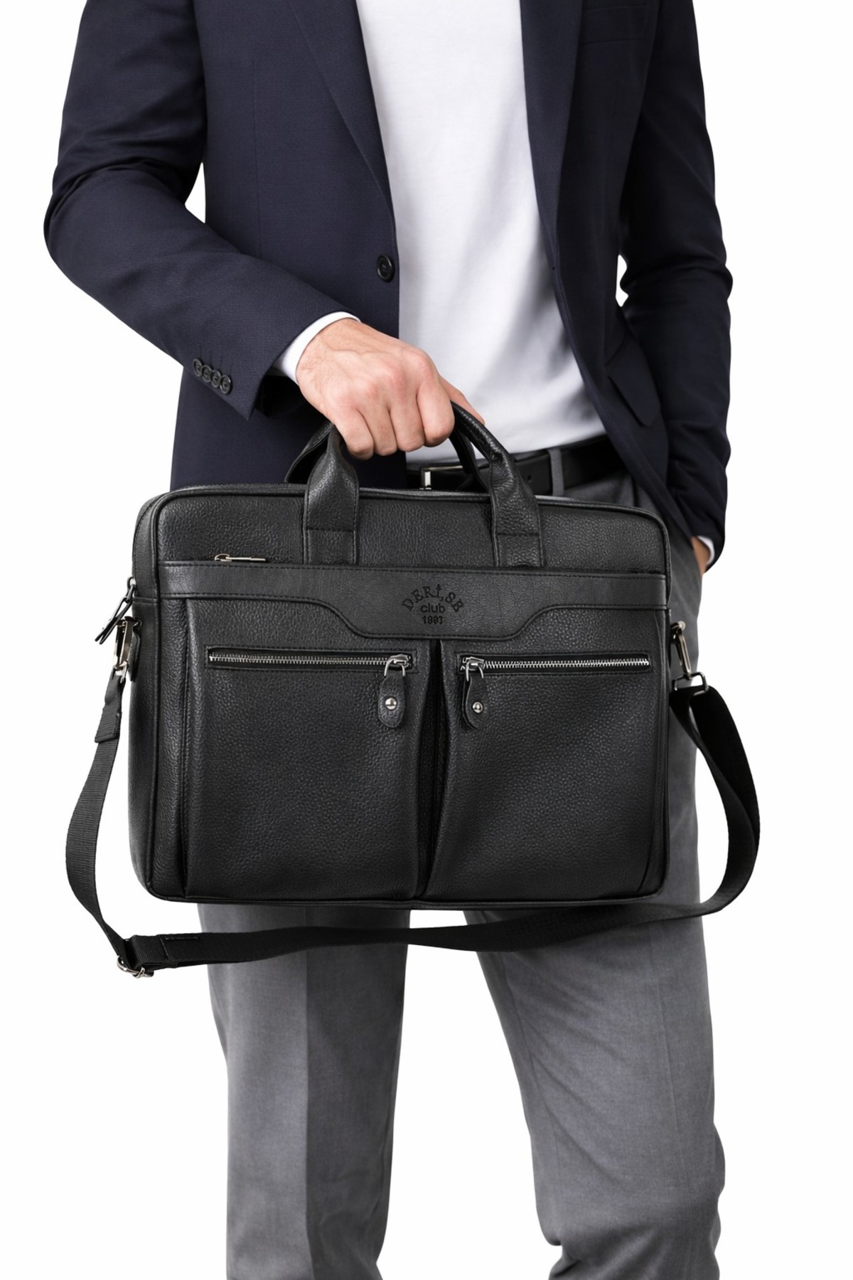deri,se club  Erkek Siyah Dosya Evrak Bilgisayar Çantası 6 Bölmeli Laptop Ve Evrak Çantası