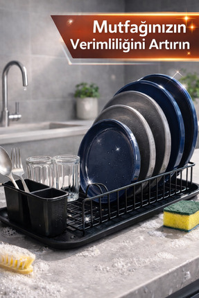 Cherie Home Tezgah Üstü Bulaşıklık Düzenleyici, Tepsili Kaşıklıklı Metal Tek ...