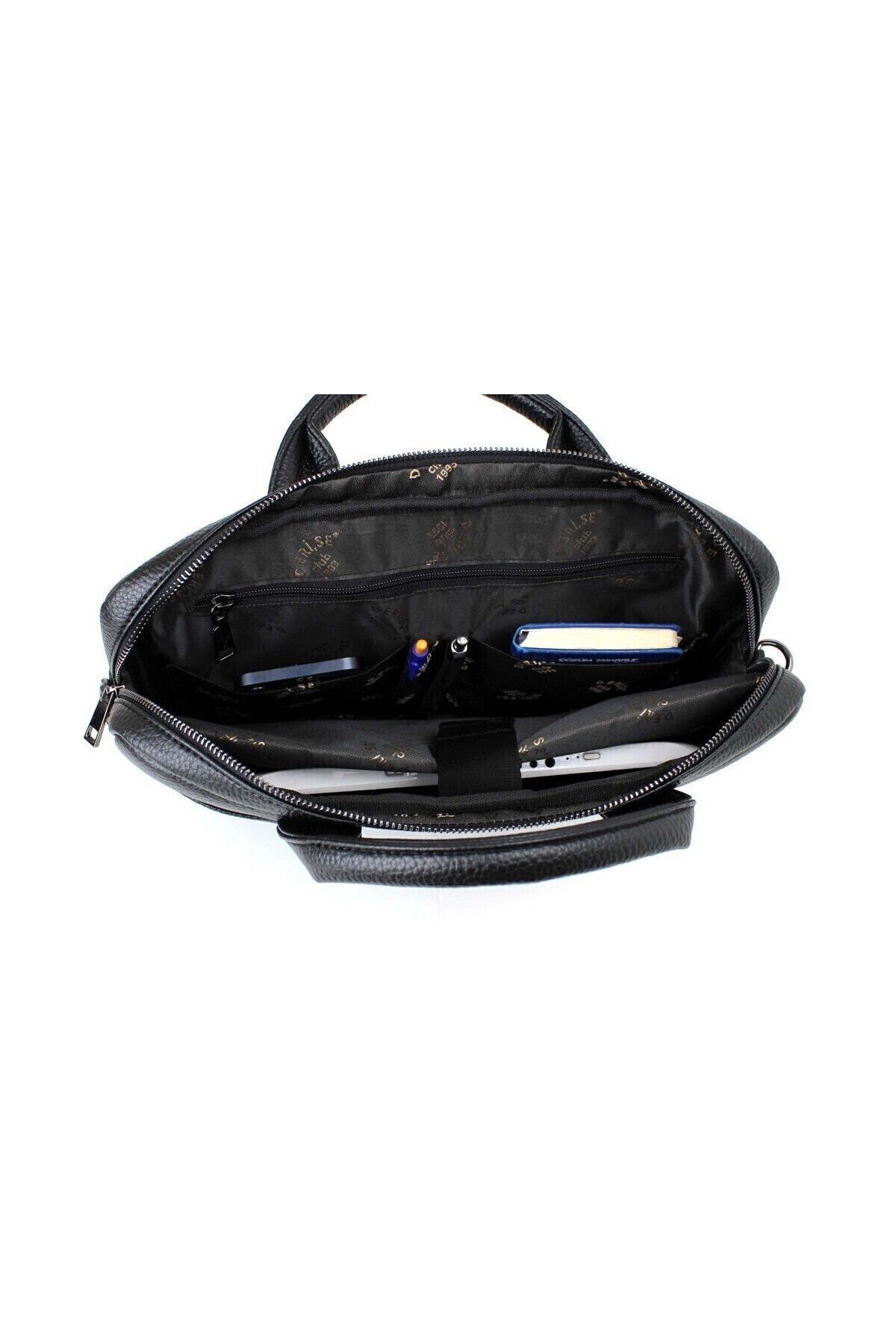 deri,se club  Unisex Siyah Renk Dosya Tablet Notebook Çantası, 14 Inç Laptop Ve Evrak Çantası - Görsel 6