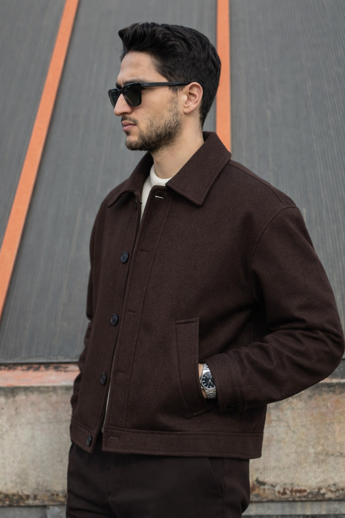 inpool  Gömlek yaka, oversize-fit, Old Money Culture, düğmeli, kaşe kumaş ceket 24USEC05 - Görsel 5