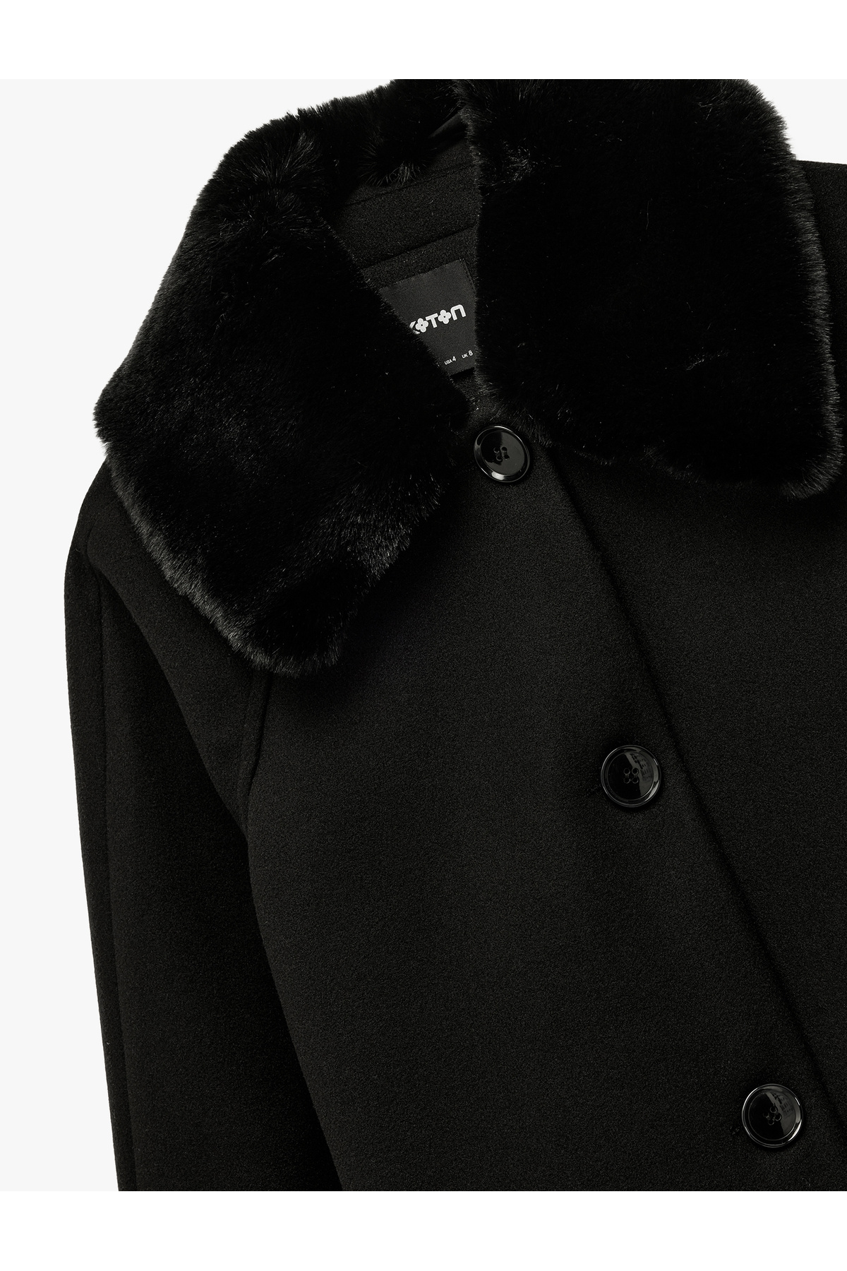 Koton  Uzun Kollu Kemerli Düğmeli Çıkarılabilir Suni Kürk Yakalı Kaşe Kaban - Görsel 5