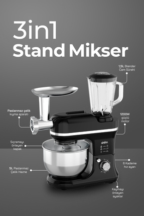 Sinbo SMX-2772 Çok Amaçlı Mutfak Şefi ( Hamur - Kıyma - Blender Makinesi )-