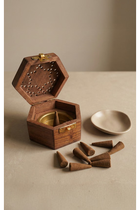 memyap Ahşap Konik Tütsü Kutusu | Kapaklı Dekoratif Konik Tütsülük | Tütsü Sa...