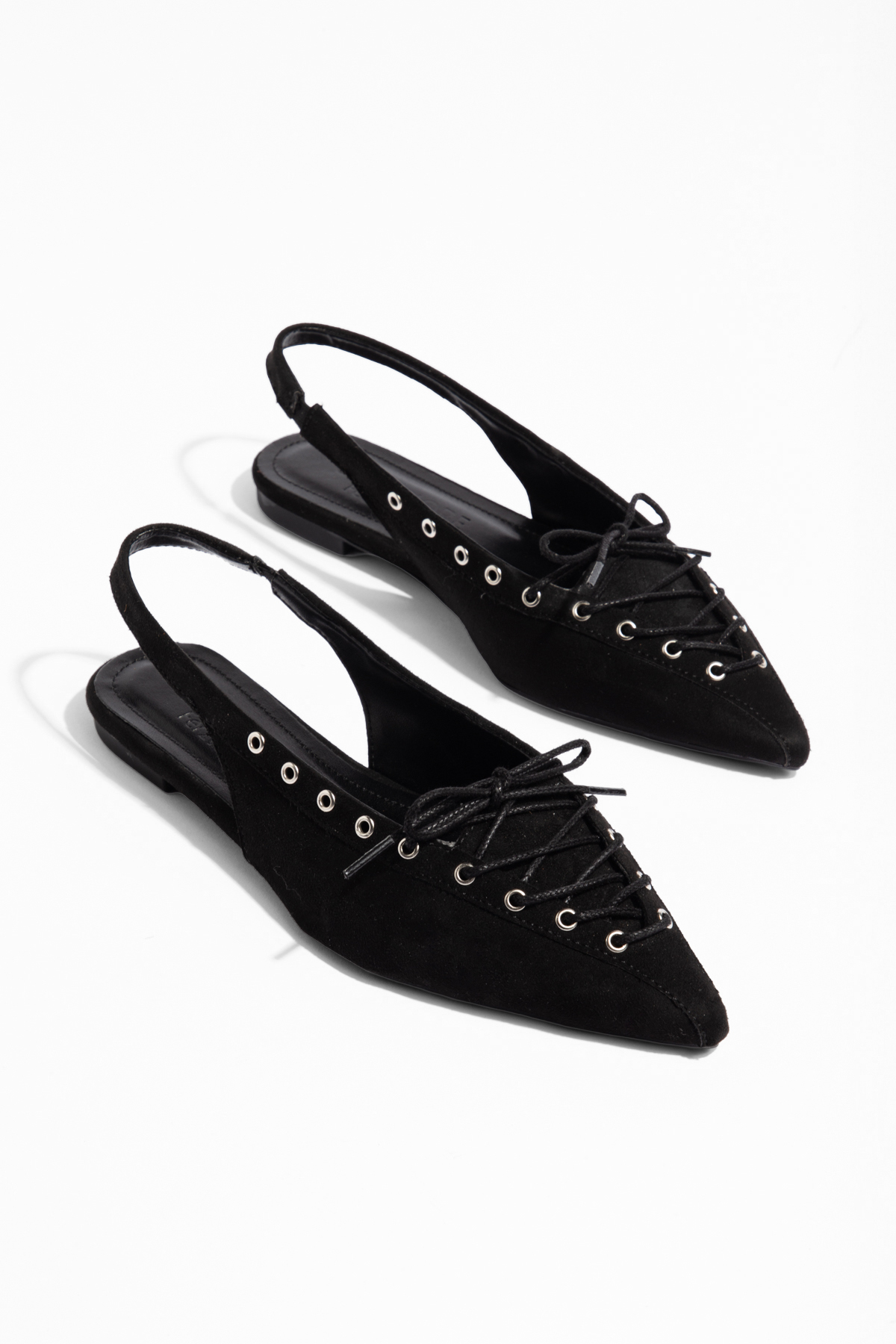 Black Suede Women's Pointed Toe Flats Orthopedic Sole Shoes with Laces