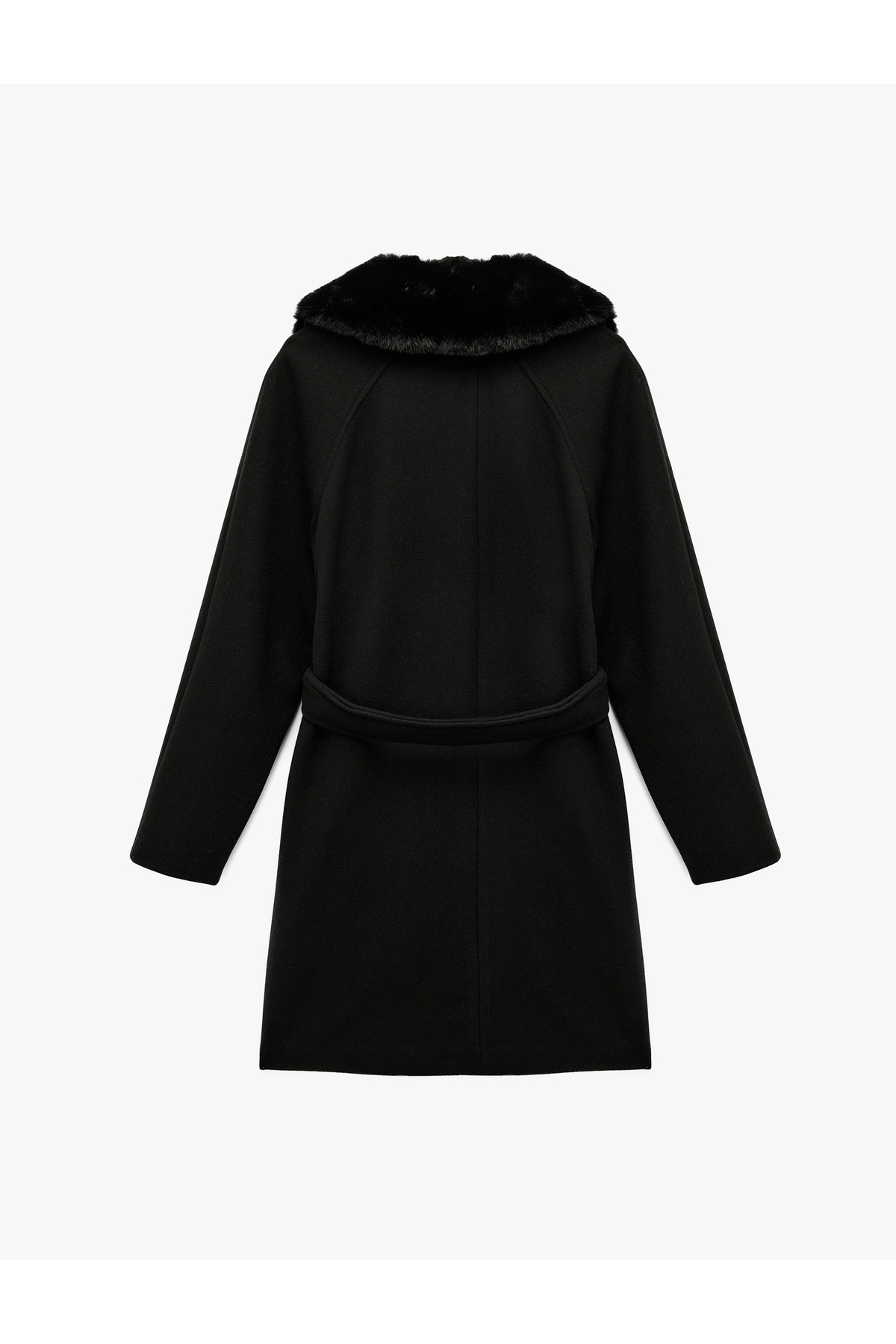 Koton  Uzun Kollu Kemerli Düğmeli Çıkarılabilir Suni Kürk Yakalı Kaşe Kaban - Görsel 4