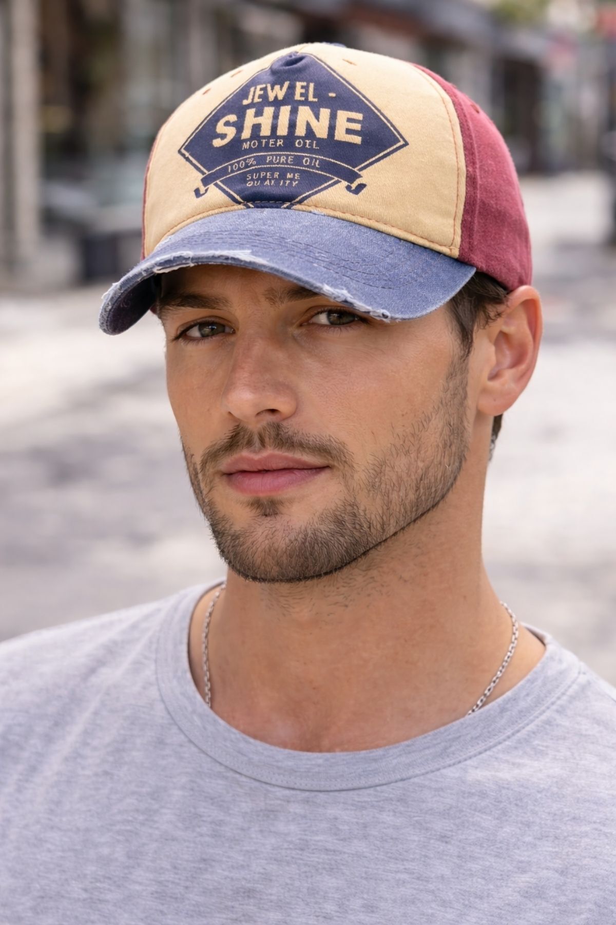 Kazandıran Outlet Navy Blue Burgundy Vintage Shine Hat