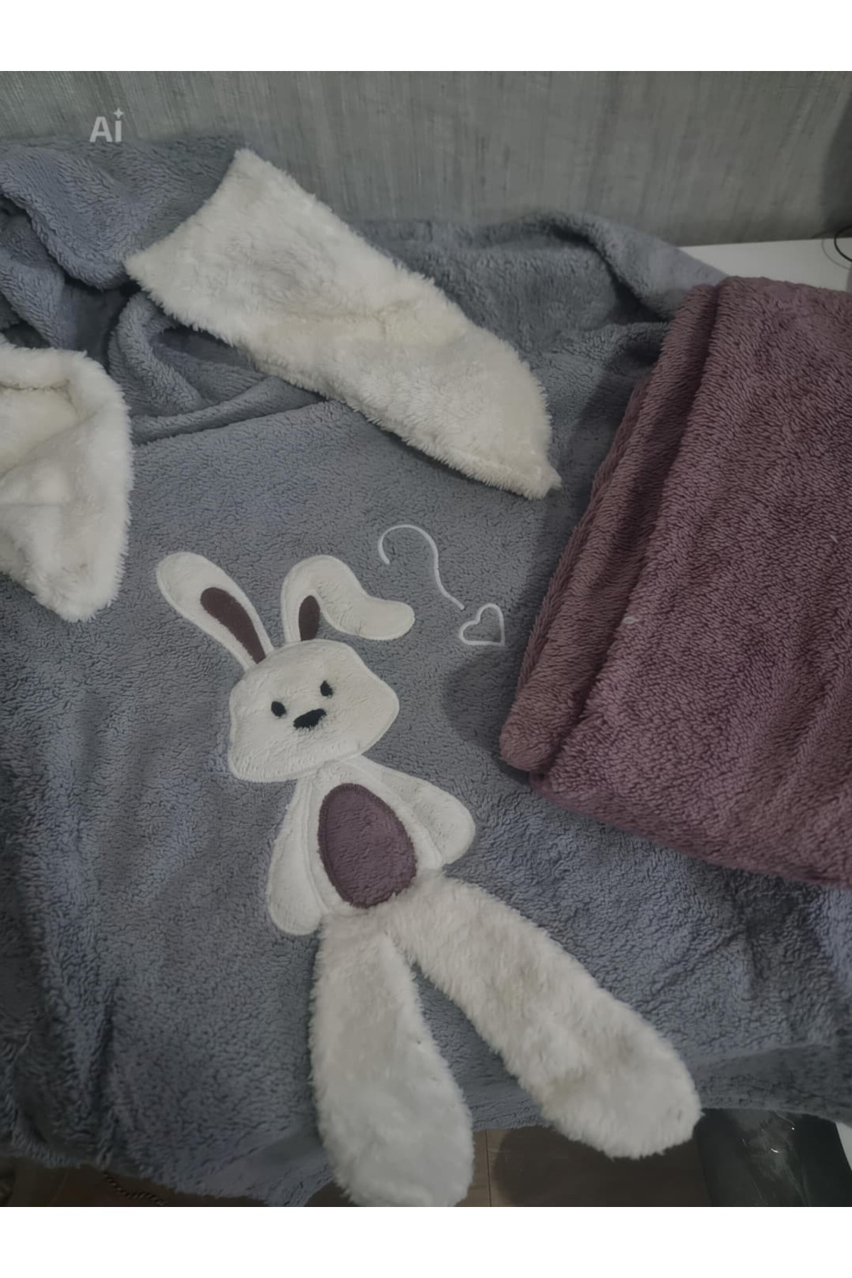 ست لباس خواب زمستانی زنانه گوش خرگوش رنگی خاکستری و آلویی کلاهدار Welsoft PLUSH 4