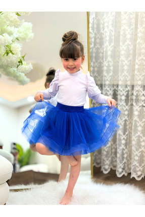 LULLY KİDS Kız Çocuk Saks Mavi Kostüm Tütü Tül Etek