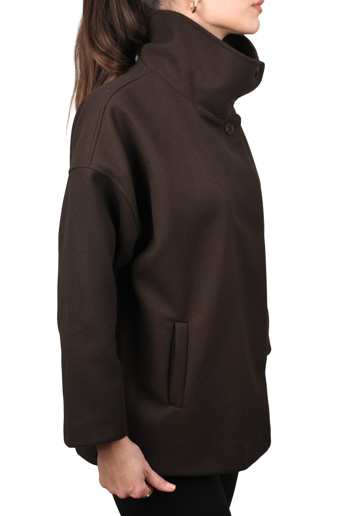 COJIKO  OVERSIZE Kadın Dik Yaka Düğmeli Kısa Kaban - Görsel 8