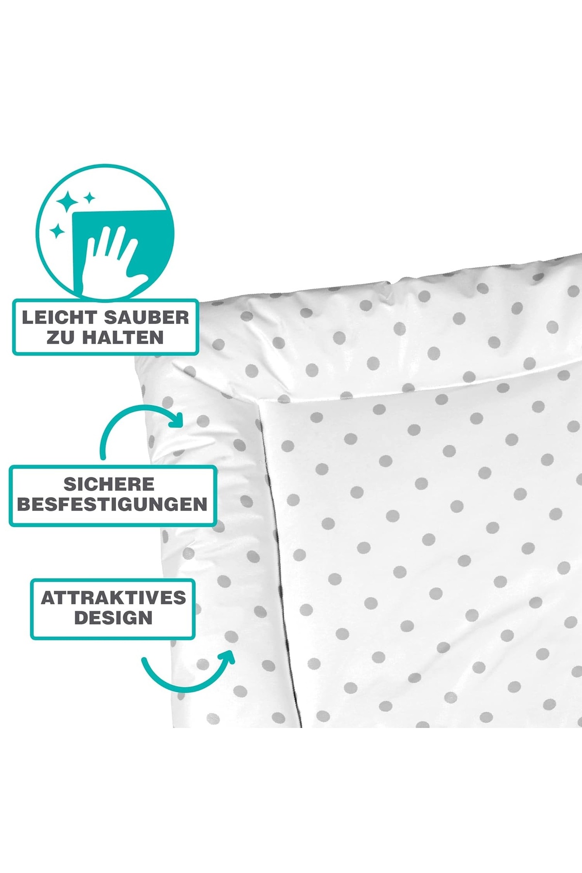 Hype Store baby'ness Elyaf Dolgulu Pvc Alt Değiştirme Minderi, Sıvı Geçirmez, Leke Tutmaz, Puantiyeli, Gri, 75x fotoğrafı 2 (önizleme)