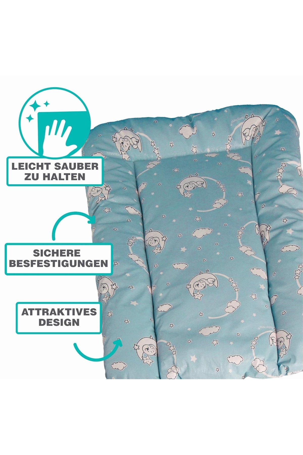 Hype Store baby'ness Elyaf Dolgulu Pvc Alt Değiştirme Minderi, Sıvı Geçirmez, Leke Tutmaz, Aydede Desenli, Mavi fotoğrafı 2 (önizleme)