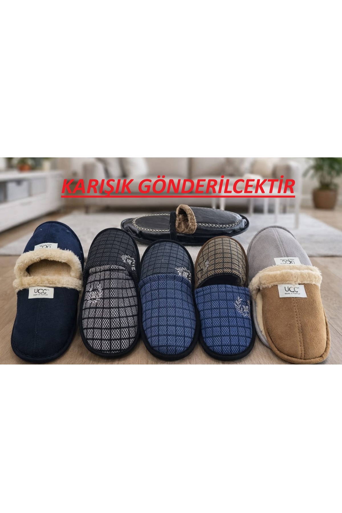 Genel Markalar  Motifli 4 Lü Erkek Ev Terliği Nakışlı Günlük Önü Kapalı Misafir Terliği Kışlık Ev Misafir Terliği - Görsel 2