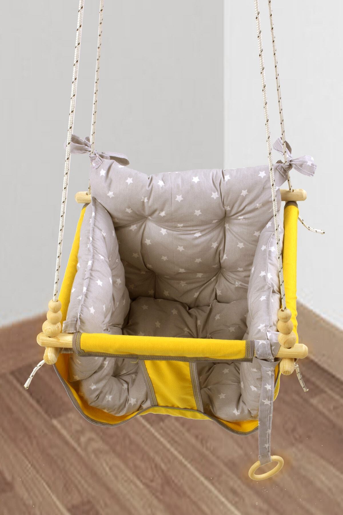 Bundera Wag Swing Sarı Ev İçi Çocuk Salıncağı Ahşap Çocuk Salıncak Hamak Portatif Tavan Bahçe Salıncakları fotoğrafı 3 (önizleme)