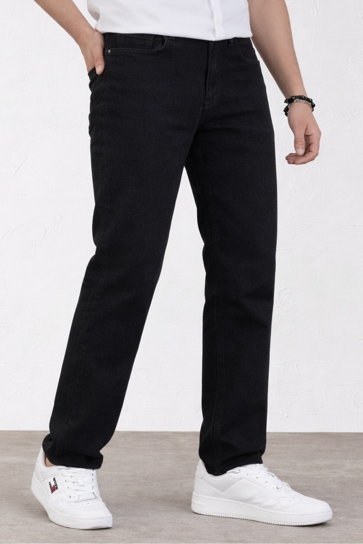 Gussi Erkek Siyah Regular Boru Paça Esnek Likralı Denim Jeans Kot Pantolon görsel 2