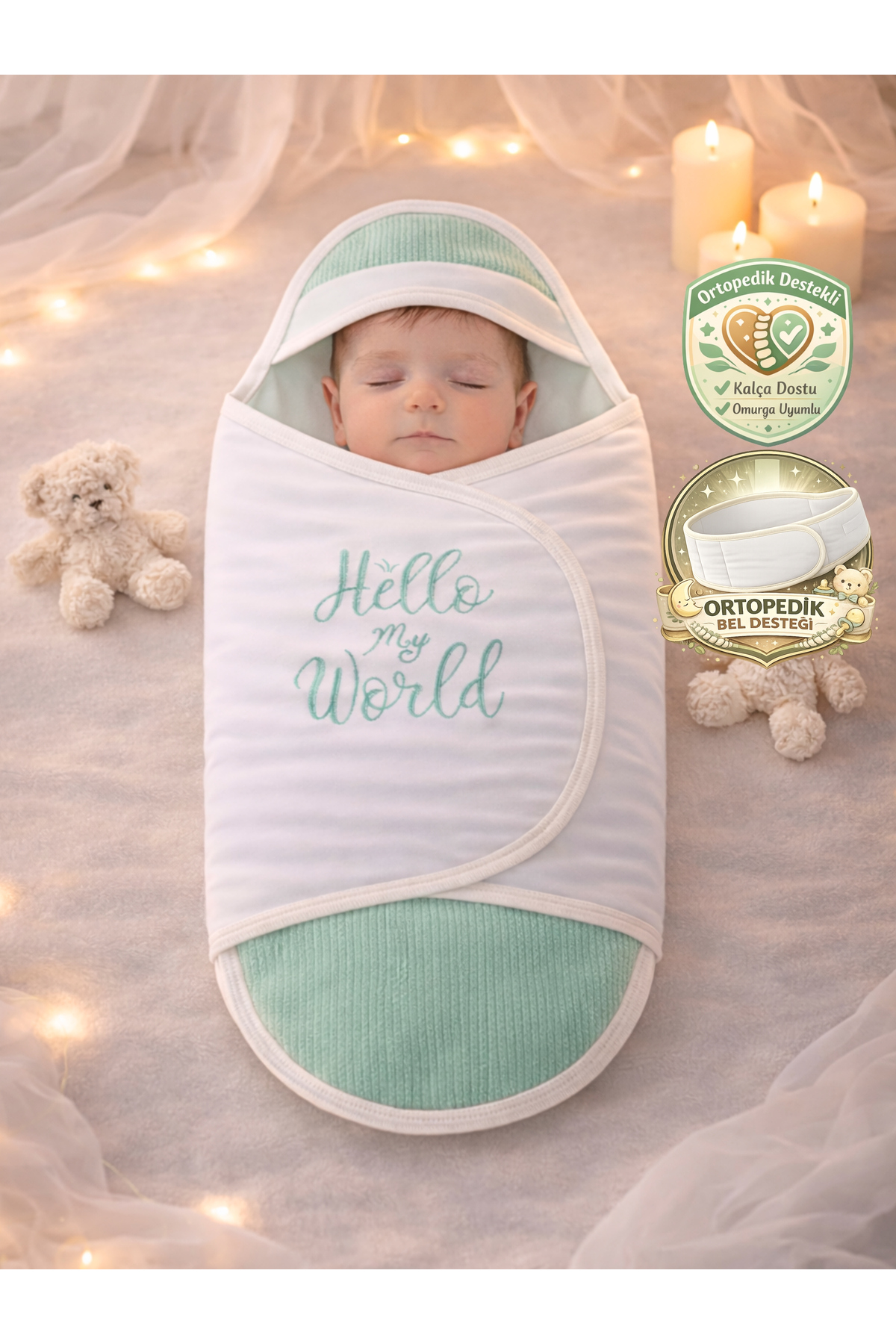 Tomuycuk Yeşil %100 Pamuklu Bebek Kundak Battaniyesi | Uyku Tulumu – Kız/Erkek 0-9 Ay | Ortopedik fotoğrafı 3 (önizleme)
