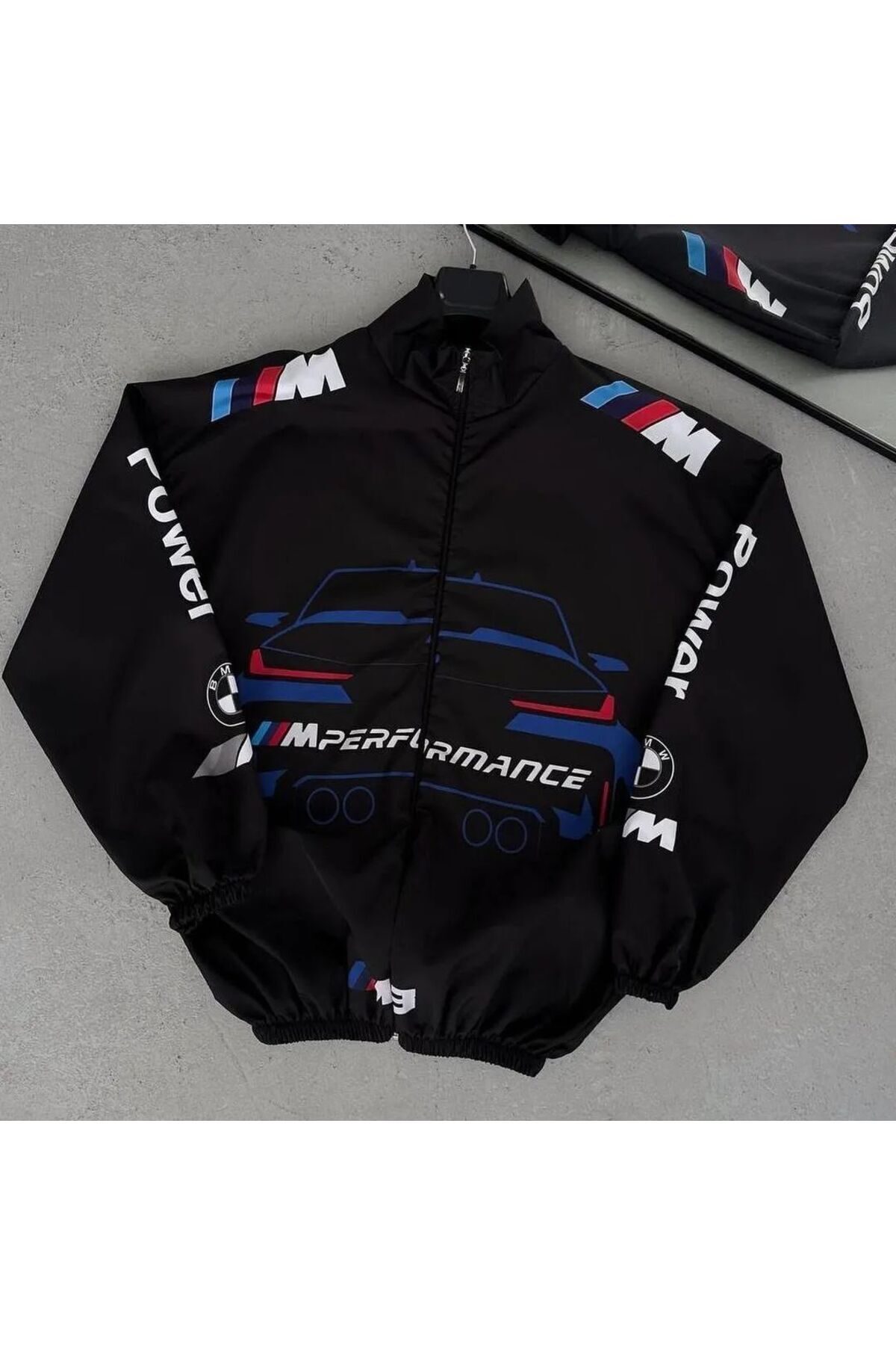 BMW //M Retro Unisex Paraşüt Kumaş Oversize Dijital Baskılı Siyah Rüzgarlık Yağmurluk İnce Ceket — سرمه‌ای LSHN2BMW1 — تصویر 4 از 6