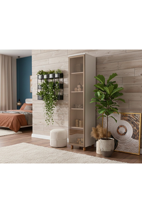 DONACO İtra 1 Kapaklı Çok Amaçlı Gardırop – Krem Gövde, Cam Kapak