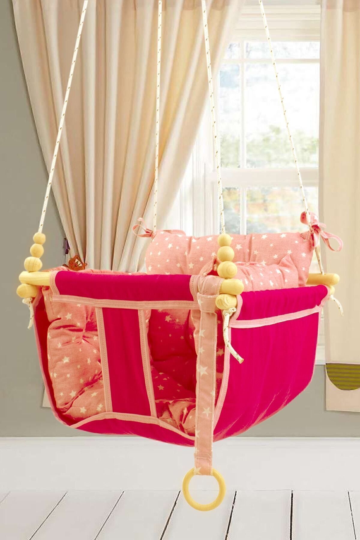 Bundera Wag Swing Pembe Ahşap Çocuk Salıncak Hamak Ev İçi Çocuk Salıncağı Portatif Tavan Bahçe Salıncakları fotoğrafı 4 (önizleme)