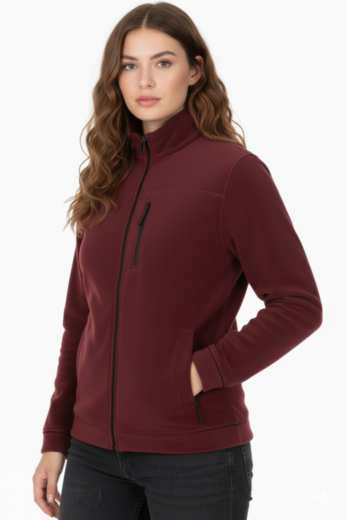 E-Uniform Bordo 3 Fermuarlı Polar Hırka İş Montu Unisex — زرشکی 00032 — تصویر 2 از 5