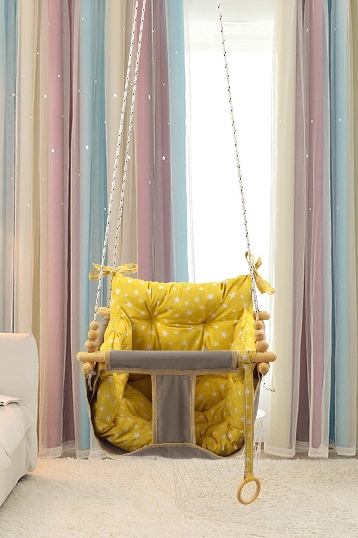 Bundeba Wag Swing Gri Ahşap Çocuk Salıncak Hamak Ev İçi Çocuk Salıncağı Portatif Tavan Bahçe Salıncakları fotoğrafı 3 (önizleme)