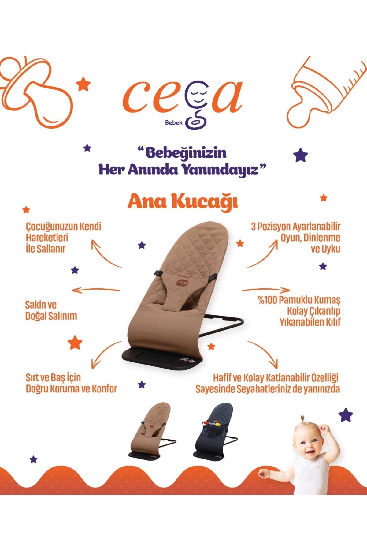 cega bebek Anakucağı Kademeli-sallanır - Bej - Baby Bouncer-oyuncak Aparatı Hediyelidir. fotoğrafı 2 (önizleme)