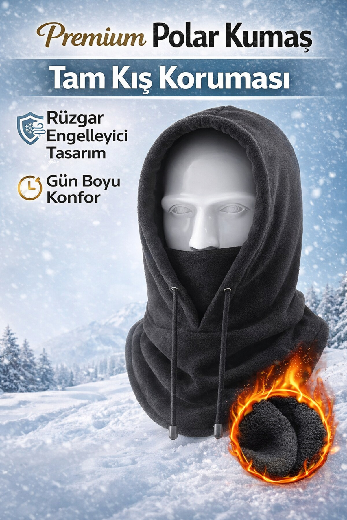 Zhara  Rüzgar Geçirmez Gerçek Polar Unisex Yüz Kar Maskesi Atkı Bere Boyunluk Kapşonlu