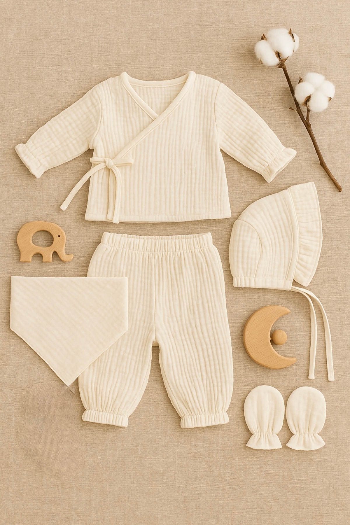 Heianmono Kids 4 Kat Müslin % 100 Pamuk Yeni Doğan 10'lu Bebek Seti (Kız Bebek-Unisex) fotoğrafı 2 (önizleme)