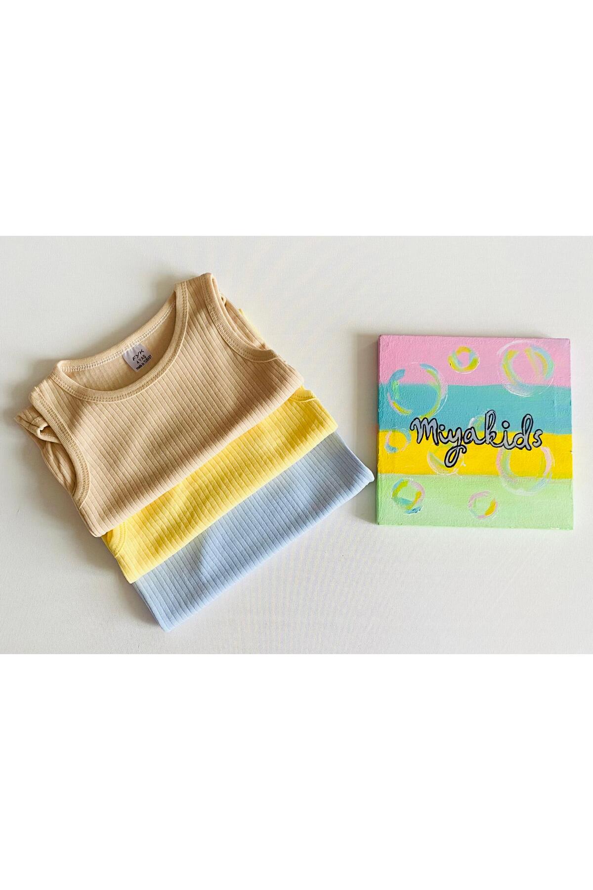 Miyakidsworld Renkli Büyük Boy Çocuk Çıtcıtlı Body Iç Atlet Zıbın3 Lü Set Pamuklu Fitilli Doku Yumuşak 1-2-3 Yaş fotoğrafı 2 (önizleme)