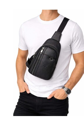 deri,se club Erkek Siyah Çift Kol Çapraz Omuz Çantası Body Bag Çanta Günlük Ç...