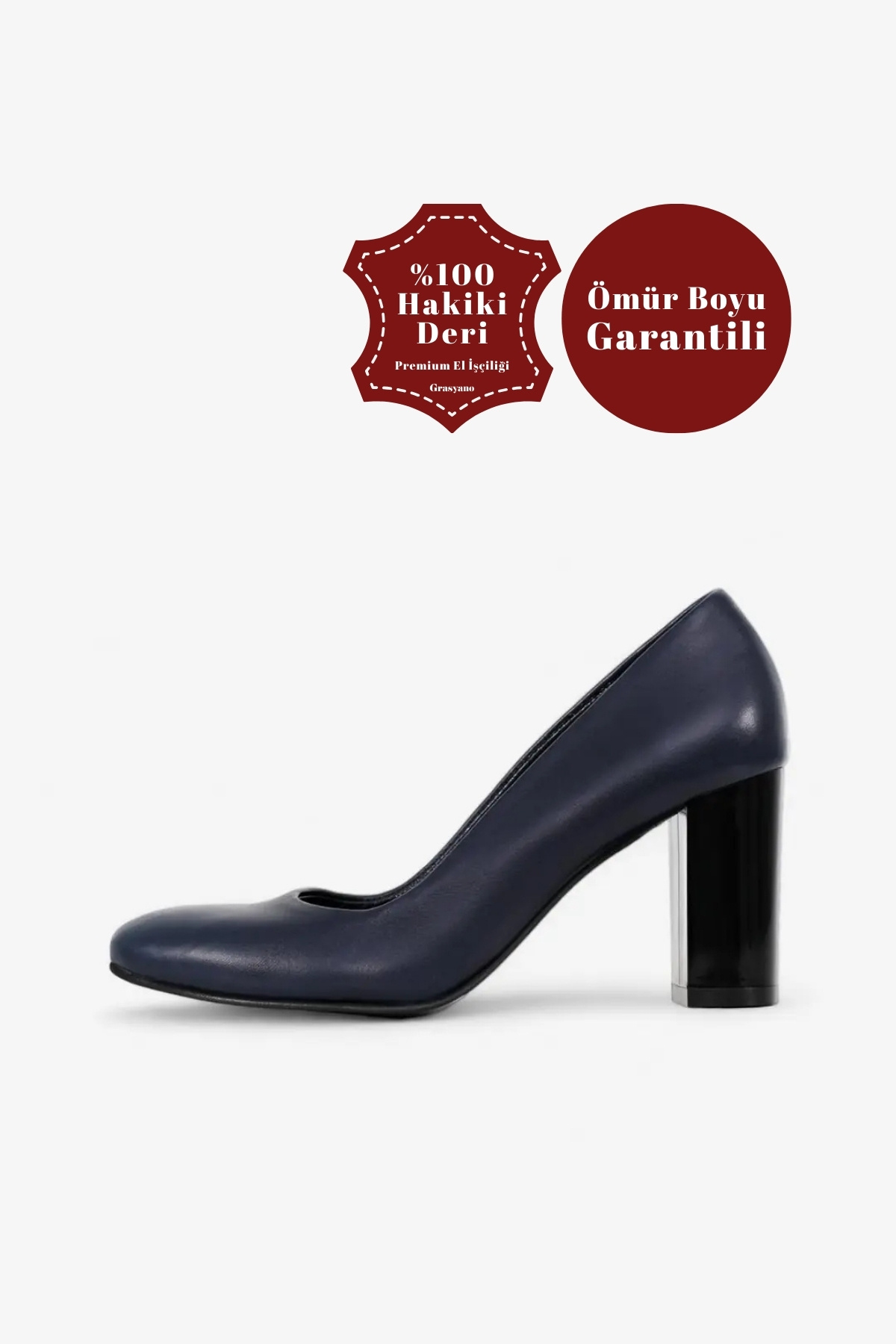 Genuine Leather Heels Navy Blue Soft Leather Simple Comfortable Work Shoes Classic 7.5 cm Heels