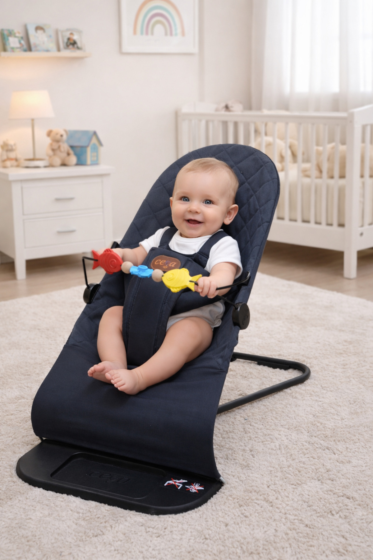 cega bebek Ana Kucağı Kademeli -sallanır - Koyu Gri - Baby Bouncer-oyuncak Aparatı Hediyelidir. fotoğrafı 2 (önizleme)