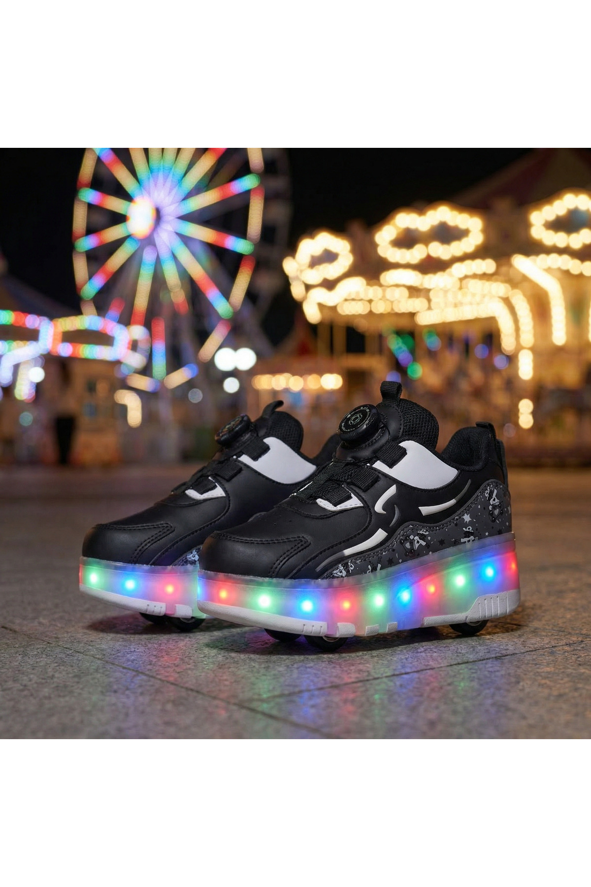 Illuminated Skated Black Children's Sports Shoes-orthopedic sole