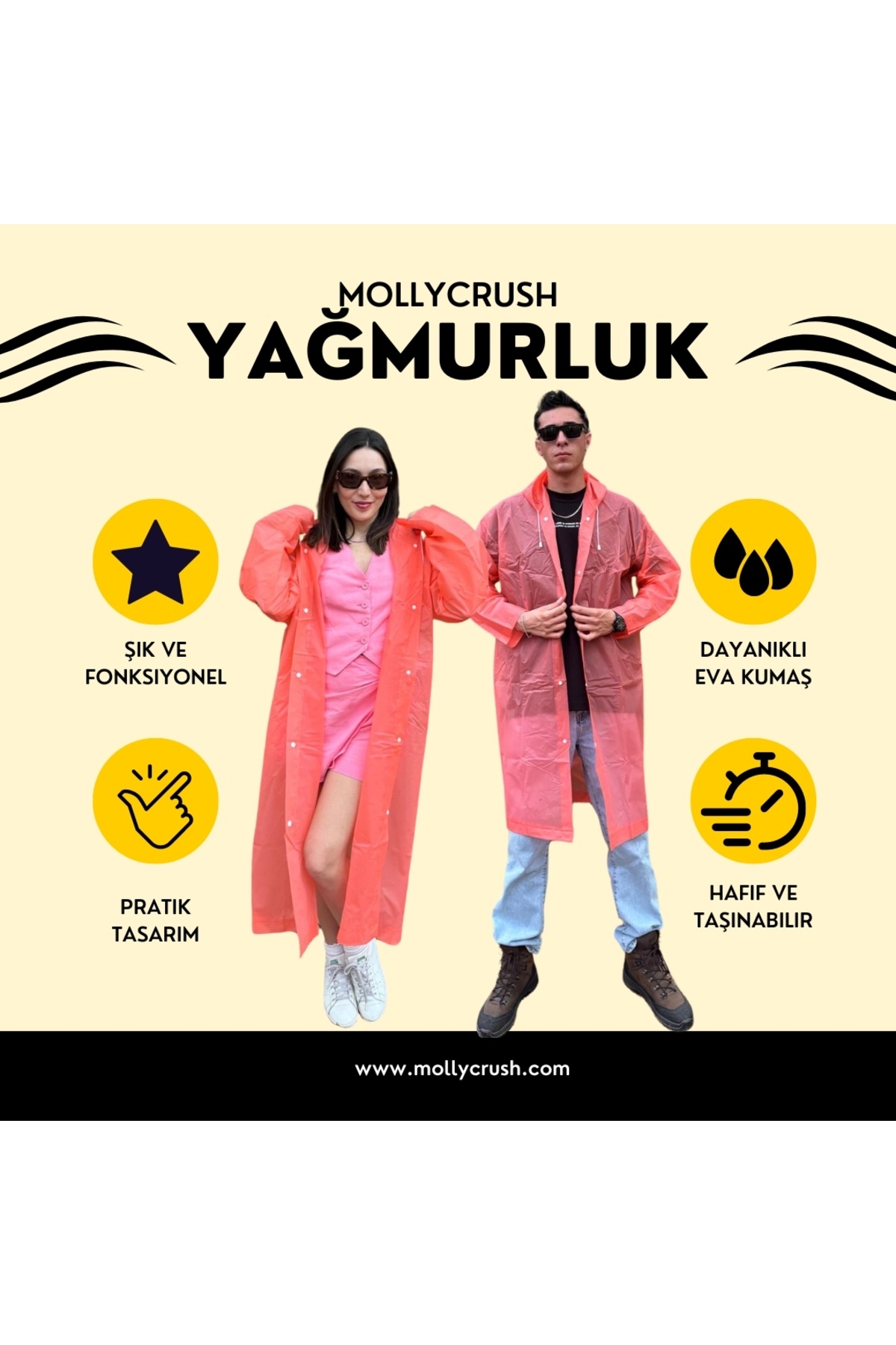 بارانی قرمز اوا، ضد آب، بادگیر، کلاه دار، دکمه دار، یونیسکس — قرمز mollyyağmurluk — تصویر 8 از 8