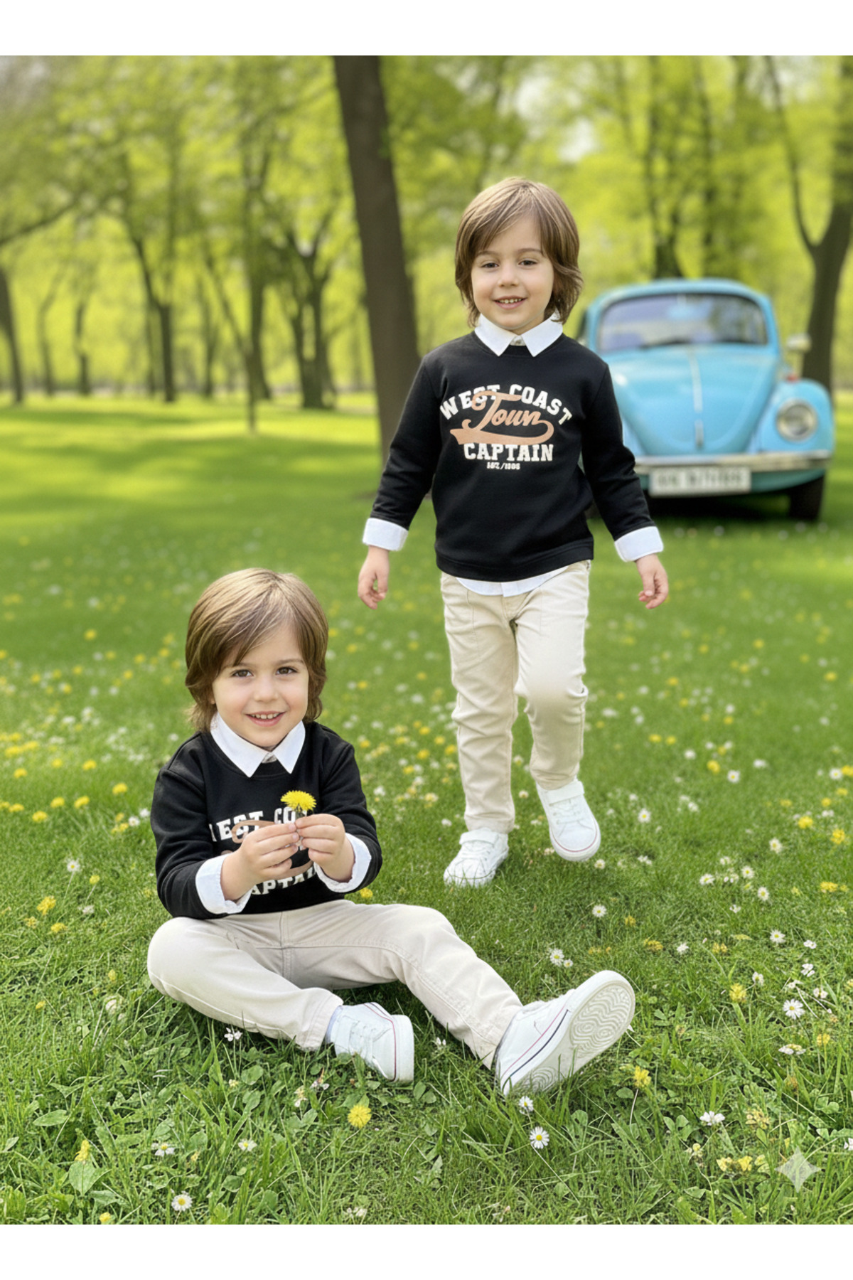 tinytrends Erkek Bebek&Çocuk West Coast Tour 3'lü Takım Sweatshirt Gömlek Pantolon Bayramlık fotoğrafı 2 (önizleme)