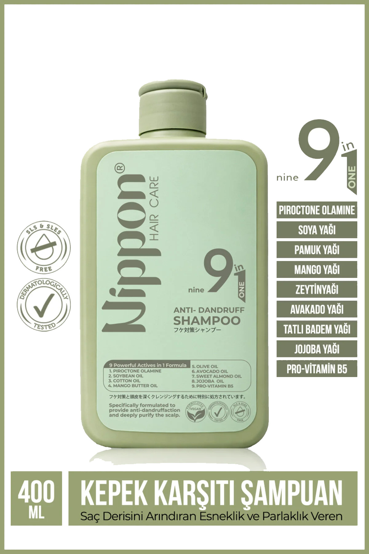 NIPPON Kepek Karşıtı 9’u 1 Arada Saç Derisini Arındıran,Esneklik,Parlaklık Veren Besleyici Şampuan 400 ml - Fiyatı, Yorumları