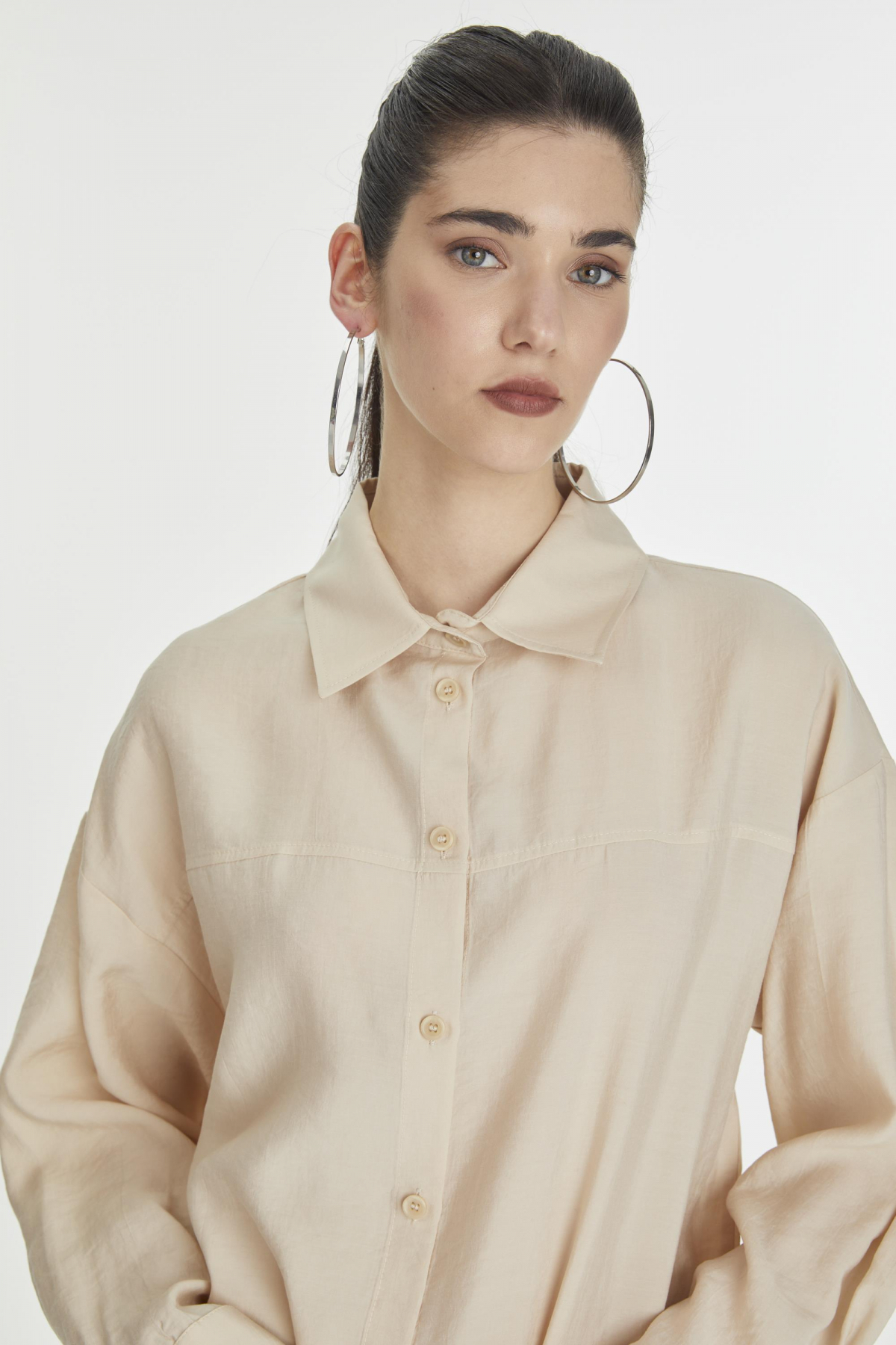 Zühre  Uzun Kollu Gömlek Bej Bluz/Gömlek 0066 - Görsel 3