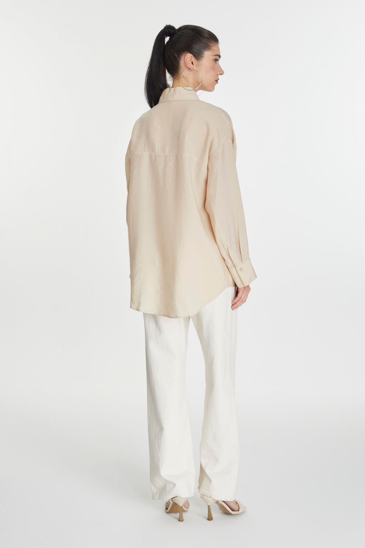 Zühre  Uzun Kollu Gömlek Bej Bluz/Gömlek 0066 - Görsel 6