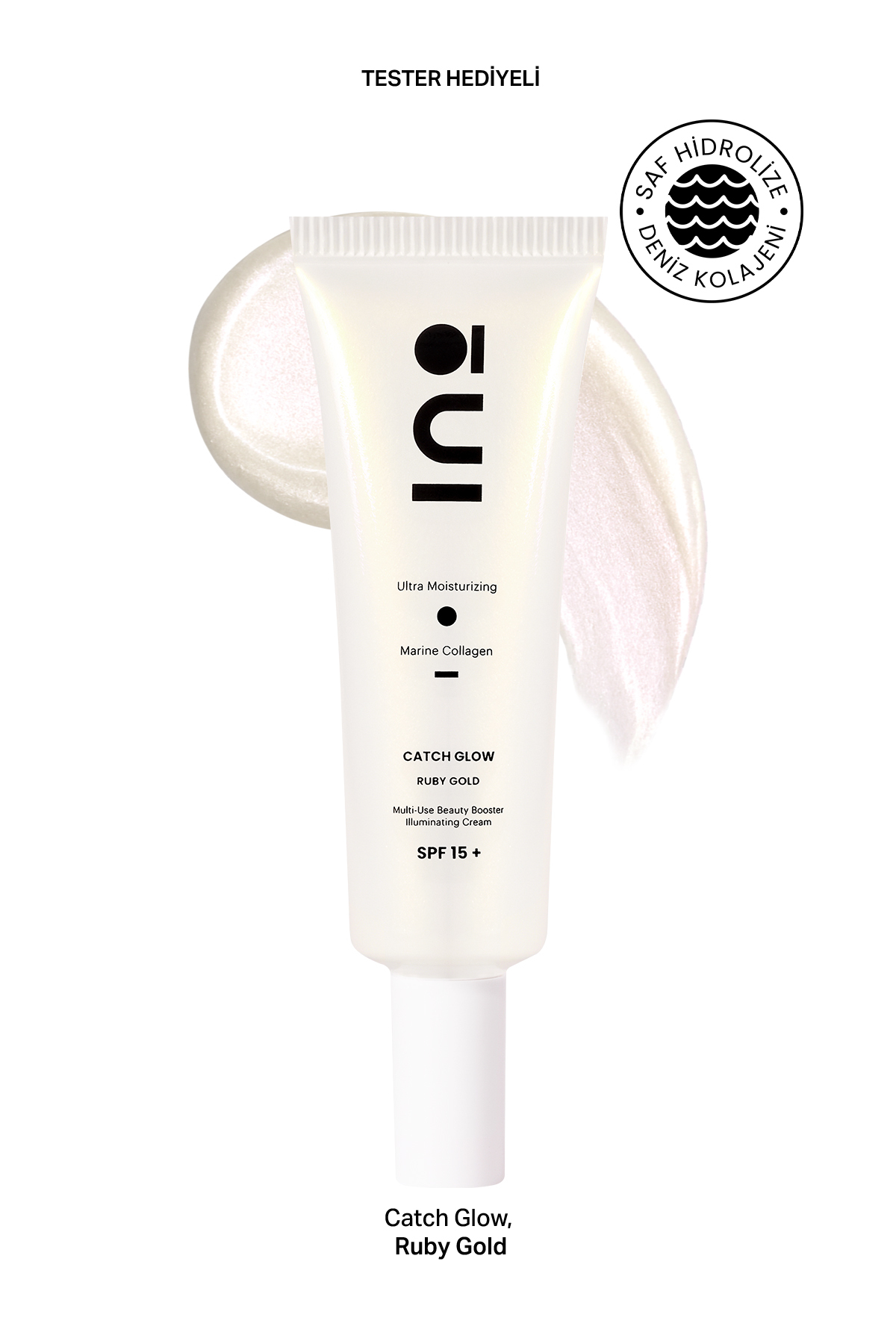 INO Cosmetic Ruby Gold Işıltılı Nemlendirici Makyaj Bazı ve Yüz Kremi - 50ml SPF15 (Saf Kolajen)