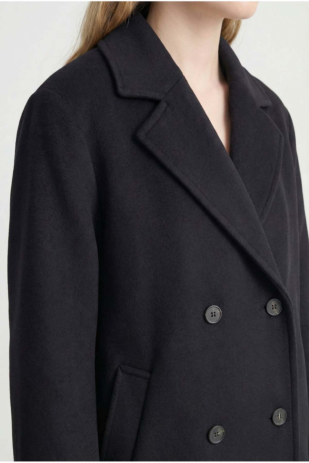 PAULMARK  Kadın Kruvaze Kapama Kaşe Kaban - Görsel 6