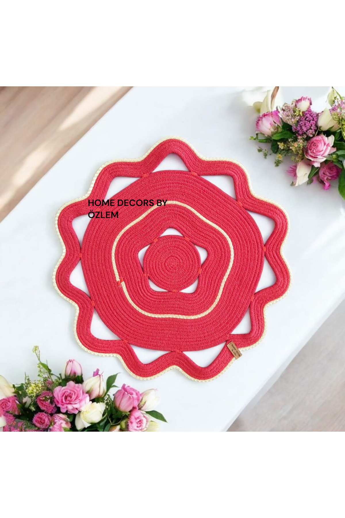 Decorative Cover Straw Cover Runner Tablecloth Kitchen Cover Coffee Table Console Cover Living Room Presentation Red) - 50x50cm