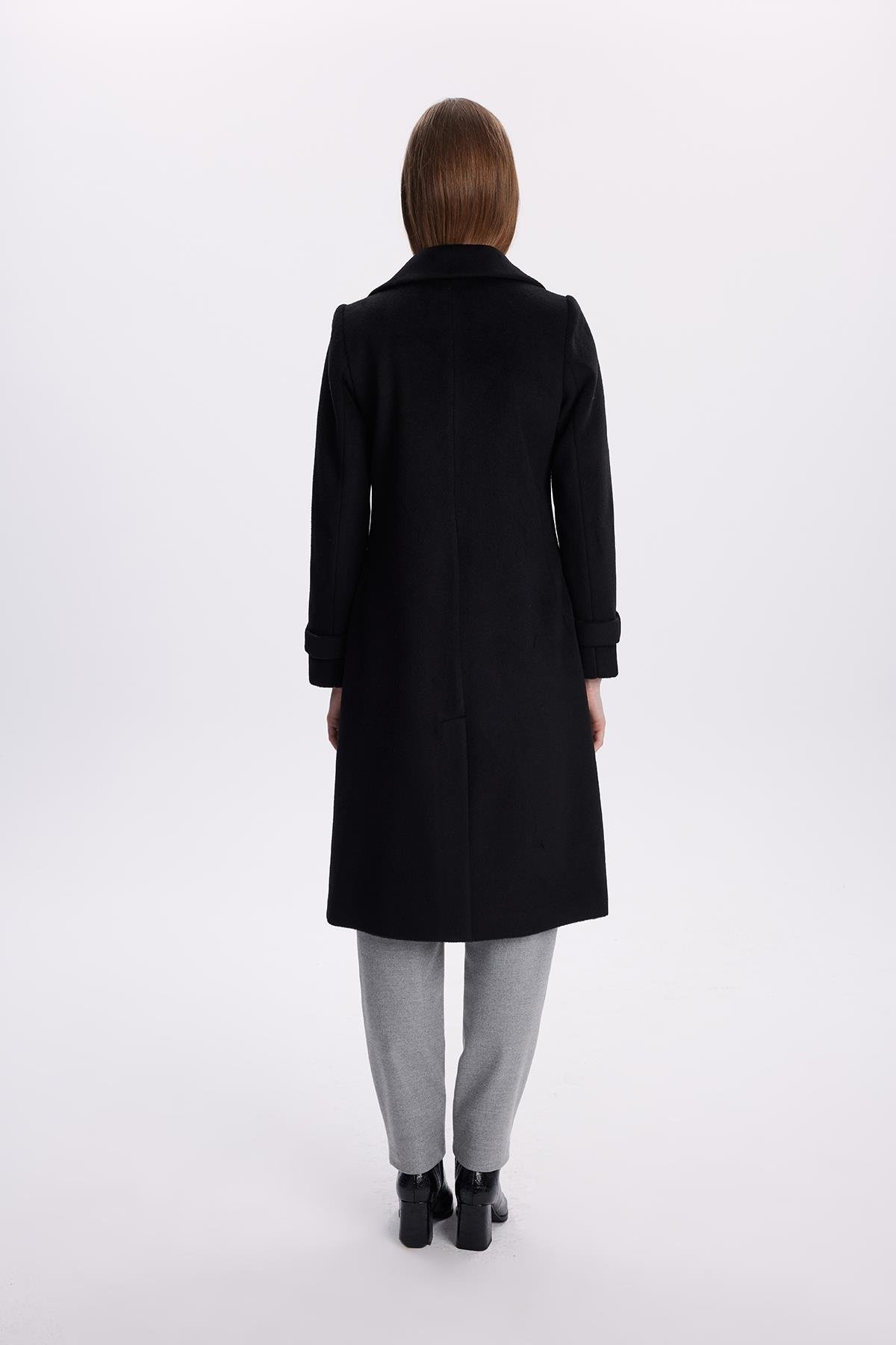 Zühre  Kruvaze Yaka Uzun Siyah Kaban 13570 - Görsel 5