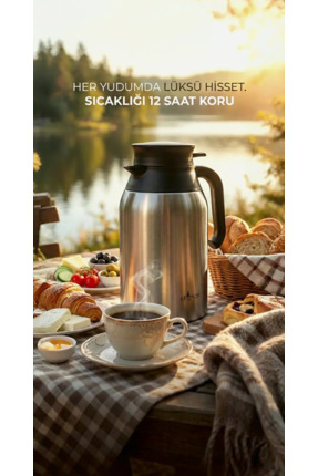 Le Paon 2 Lt Paslanmaz Çelik Termos Sürahi Vakumlu Sızdırmaz Çay Kahve Kamp T...