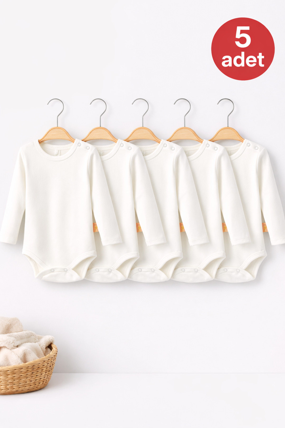 OMY 5'li 0-5 Yaş %100 Pamuk Uzun Kollu Bebek Body Pamuklu Unisex Kız Erkek Bebek Body Zıbın fotoğrafı 3 (önizleme)