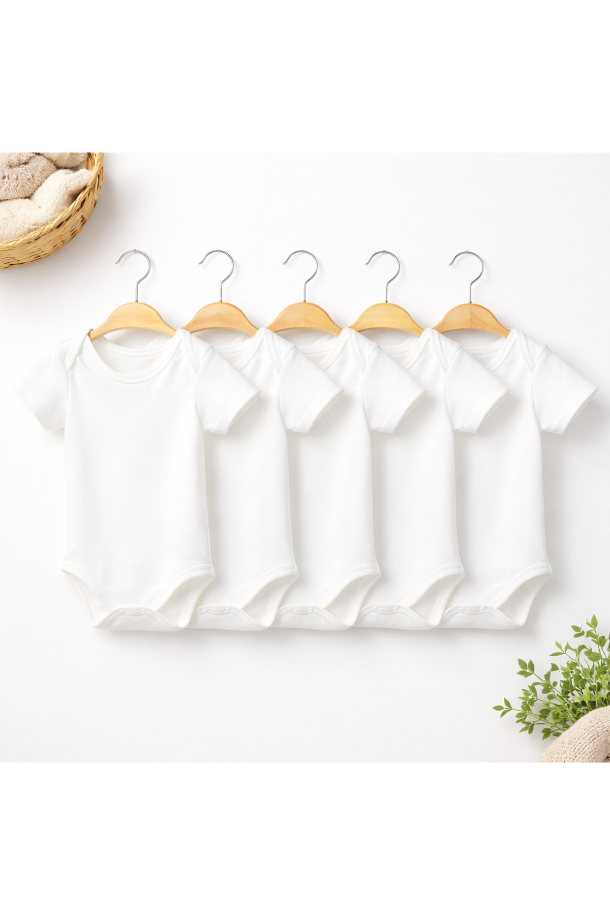 OMY 5'li Kısa Kollu 0-5 Yaş %100 Pamuk Bebek&çocuk Body Bisiklet Yaka Basic Unisex Body&zıbın fotoğrafı 3 (önizleme)